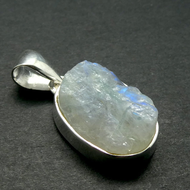 Natural Rainbow Moonstone Pendant | Raw Oval | 925 Sterling Silver | Blue Flashes | Cancer Libra Scorpio Stone | Emotional Liberation Stone  Genuine Gems from Crystal Heart Melbourne Australia 1986