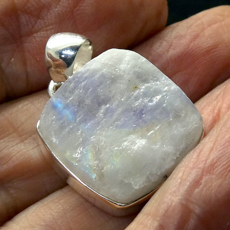 Natural Rainbow Moonstone Pendant | Raw Oval | 925 Sterling Silver | Blue Flashes | Cancer Libra Scorpio Stone | Emotional Liberation Stone  Genuine Gems from Crystal Heart Melbourne Australia 1986