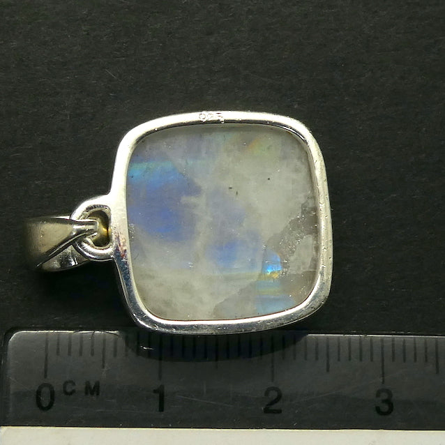 Natural Rainbow Moonstone Pendant | Raw Oval | 925 Sterling Silver | Blue Flashes | Cancer Libra Scorpio Stone | Emotional Liberation Stone  Genuine Gems from Crystal Heart Melbourne Australia 1986