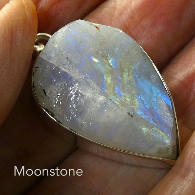 Moonstone Pendant, Raw Unpolished Tear, 925 Sterling Silver r5