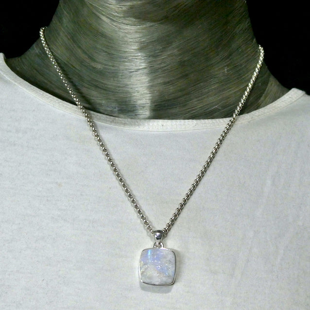 Natural Rainbow Moonstone Pendant | Raw Oval | 925 Sterling Silver | Blue Flashes | Cancer Libra Scorpio Stone | Emotional Liberation Stone  Genuine Gems from Crystal Heart Melbourne Australia 1986