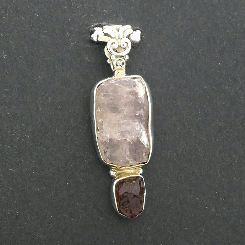 Morganite and Garnet Gemstone Pendant | Raw Nuggets | 925 Sterling Silver | Bezel Set | Conscious Love and Passion | Divine Love | Libra Stone | Genuine gems from Crystal Heart Melbourne Australia since 1986
