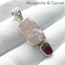 Load image into Gallery viewer, Morganite and Garnet Gemstone Pendant | Raw Nuggets | 925 Sterling Silver | Bezel Set | Conscious Love and Passion | Divine Love | Libra Stone | Genuine gems from Crystal Heart Melbourne Australia since 1986