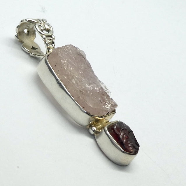  bMorganite and Garnet Gemstone Pendant | Raw Nuggets | 925 Sterling Silver | Bezel Set | Conscious Love and Passion | Divine Love | Libra Stone | Genuine gems from Crystal Heart Melbourne Australia since 1986