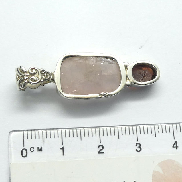 Morganite and Garnet Gemstone Pendant | Raw Nuggets | 925 Sterling Silver | Bezel Set | Conscious Love and Passion | Divine Love | Libra Stone | Genuine gems from Crystal Heart Melbourne Australia since 1986