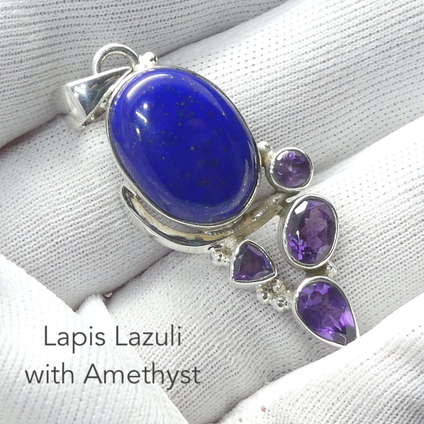 Lapis Lazuli and Amethyst Pendant | 925 Sterling Silver | Deep meditation and self knowledge | Silent Mind | Genuine Gems from Crystal Heart Melbourne Australia since 1986
