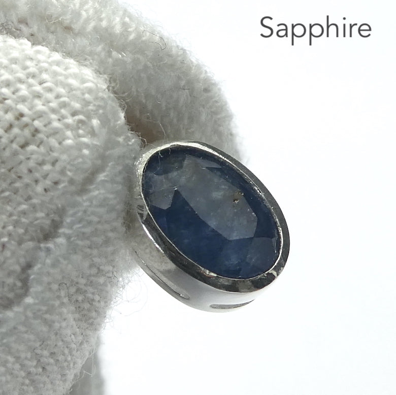 Blue Sapphire Pendant, dainty faceted oval, 925 Sterling Silver