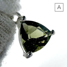 Load image into Gallery viewer, Moldavite Pendant | Dainty Faceted Trilliant Cut |  Genuine Stone | 925 Sterling Silver | Intense heart personal transformation | Moldau Valley | Tektite |  Scorpio | Genuine Gems from Crystal Heart Australia since 1986