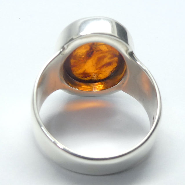 Baltic Amber Ring | Nice Oval Cabochons | Classic Golden Brown with Inclusions | 925 Sterling silver | US Size 7.5 | 9 | 10 | Bezel Set | Open back | Genuine Gems from Crystal heart Melbourne Australia since 1986