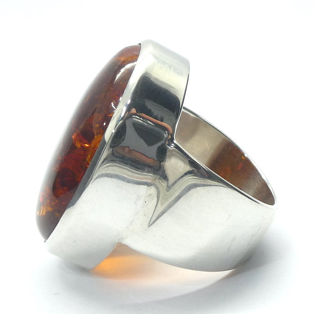 Baltic Amber Ring | Nice Oval Cabochons | Classic Golden Brown with Inclusions | 925 Sterling silver | US Size 8.5 |  AUS Size Q1/2  Bezel Set | Open back | Genuine Gems from Crystal heart Melbourne Australia since 1986