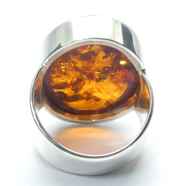 Baltic Amber Ring | Nice Oval Cabochons | Classic Golden Brown with Inclusions | 925 Sterling silver | US Size 8.5 |  AUS Size Q1/2  Bezel Set | Open back | Genuine Gems from Crystal heart Melbourne Australia since 1986