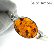 Load image into Gallery viewer, Baltic Amber Bracelet Bangle| Large Oval Cabochon | Classic Golden Brown with Inclusions | 925 Sterling silver | Open back | Suit Larger wrist | Genuine Gems from Crystal heart Melbourne Australia since 1986