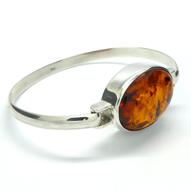 Baltic Amber Bracelet Bangle| Large Oval Cabochon | Classic Golden Brown with Inclusions | 925 Sterling silver | Open back | Suit Larger wrist | Genuine Gems from Crystal heart Melbourne Australia since 1986