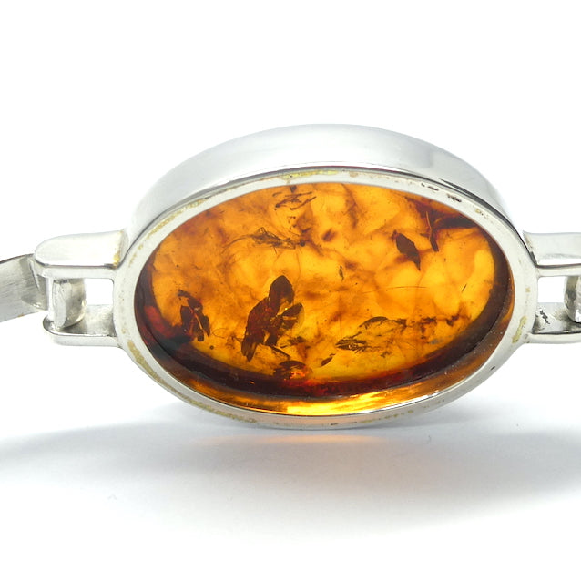 Baltic Amber Bracelet Bangle| Large Oval Cabochon | Classic Golden Brown with Inclusions | 925 Sterling silver | Open back | Suit Larger wrist | Genuine Gems from Crystal heart Melbourne Australia since 1986