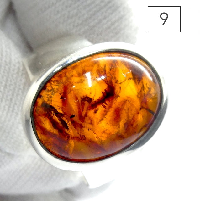 Baltic Amber Ring | Nice Oval Cabochons | Classic Golden Brown with Inclusions | 925 Sterling silver | US Size 7.5 | 9 | 10 | Bezel Set | Open back | Genuine Gems from Crystal heart Melbourne Australia since 1986