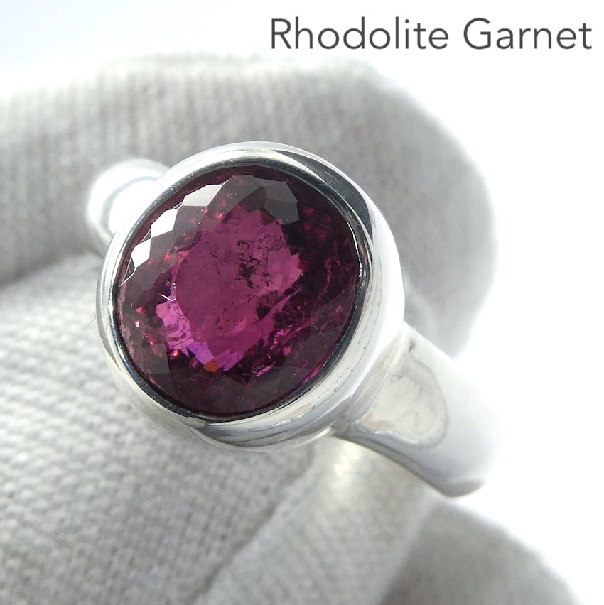 Rhodolite Garnet Ring | Faceted Round |  925 Sterling Silver | US Size 7 | AUS  Size N1/2 | Energising, Warm, Centering  | Emotional Uplift | Genuine Gems from Crystal Heart Melbourne Australia since 1986