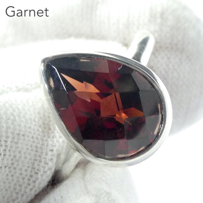 Garnet Ring | Magnificent Flawless Teardrop | Chequerboard Cut |  925 Sterling Silver | US Size 7 | AUS  Size N1/2 | Energising, Warm, Centering  | Genuine Gems from Crystal Heart Melbourne Australia since 1986