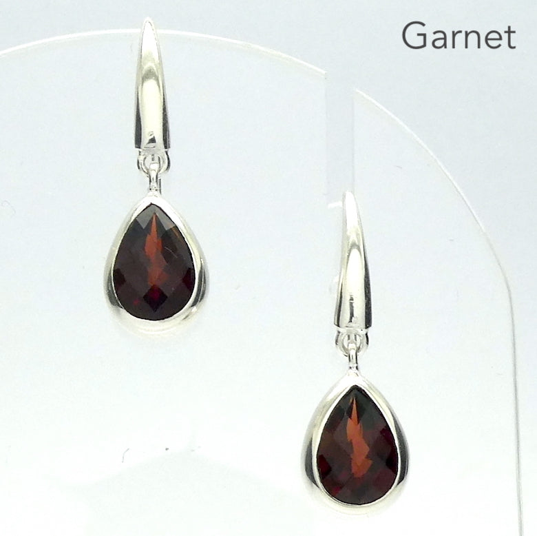 Garnet Earrings | Magnificent Flawless Teardrops | Chequerboard Cut |  925 Sterling Silver | Energising, Warm, Centering  | Genuine Gems from Crystal Heart Melbourne Australia since 1986