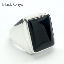 Load image into Gallery viewer,  Black Onyx Ring | 925 Sterling Silver Setting  | Oblong cabochon | US Size 9.5 | Personally Empowering | Genuine Gems from Crystal Heart Melbourne Australia since 1986