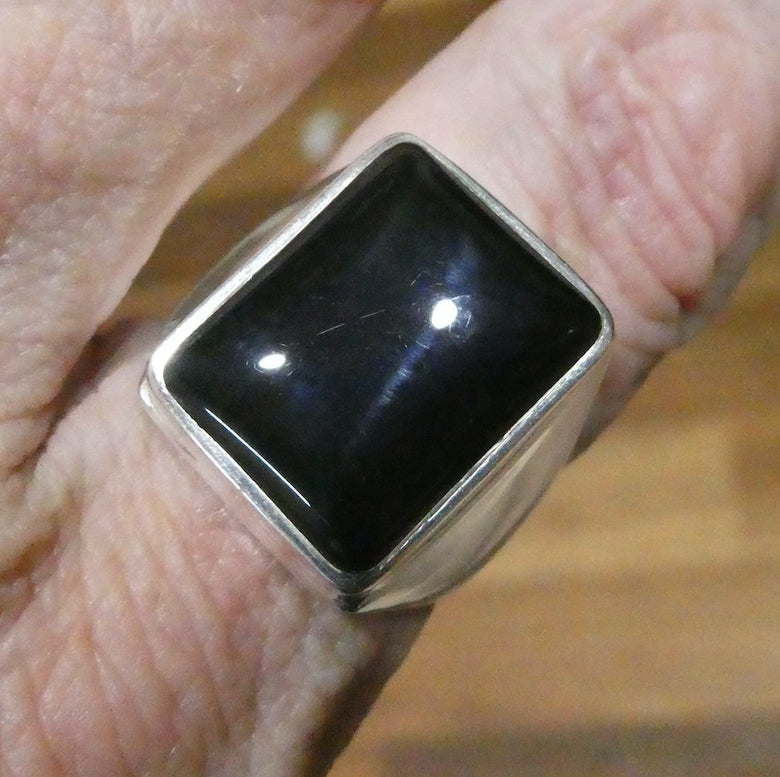 Black Onyx Ring | 925 Sterling Silver Setting  | Oblong cabochon | US Size 9.5 | Personally Empowering | Genuine Gems from Crystal Heart Melbourne Australia since 1986