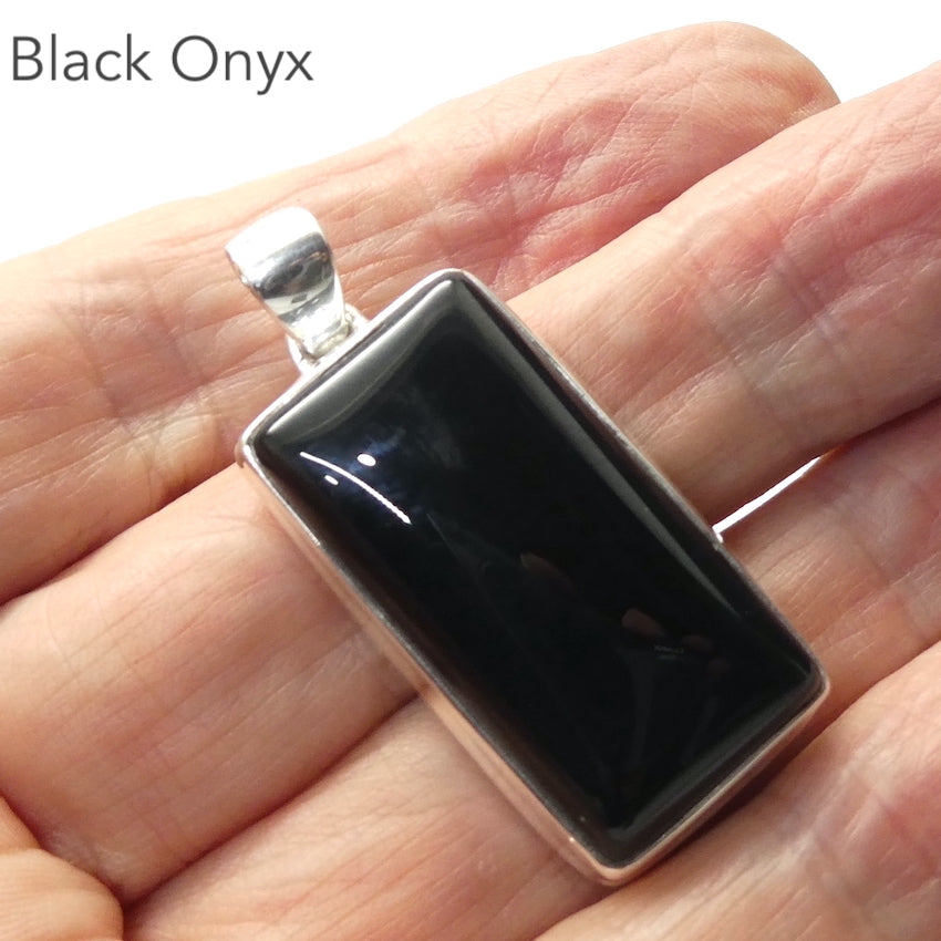 Black Onyx Pendant, Oblong Cabochon, 925 Sterling Silver, r1