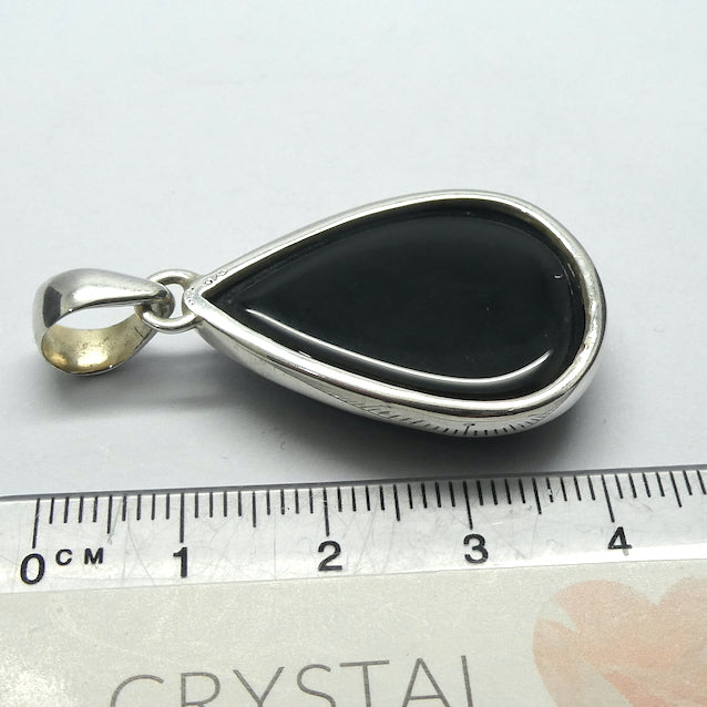 Black Onyx Gemstone | Teardrop Cabochon | Simple Bezel Setting | Open Back | 925 Sterling Silver | Protection and confidence | Genuine Gems from Crystal Heart Melbourne Australia since 1986