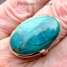 Load image into Gallery viewer, Peruvian Opalina Ring | Oval Cabochon | 925 Sterling Silver Setting | US Size adjstuable 8 to 10 | Uplift and protect the Heart | Connect Heaven and Earth | Peaceful Power | Spiritual Silnce  Creativity | Expression | Genuine Gems from Crystal Heart Melbourne Australia since 1986