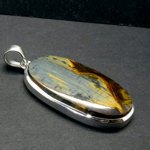 Pietersite Pendant | Large Oval  Cabochon | 925 Sterling Silver | Quality handcrafted | Blue and Gold Swirls | strength flexibility creativity determination | Genuine Gems from Crystal Heart Melbourne Australia since 1986