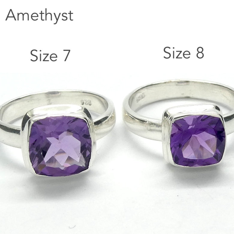Amethyst Ring | Faceted Square Stone | Single Band | 925 Sterling Silver  | US Size 7 or 8 | AUS Size N1/2 | P1/2 | Genuine Gems from Crystal Heart Australia since 1986