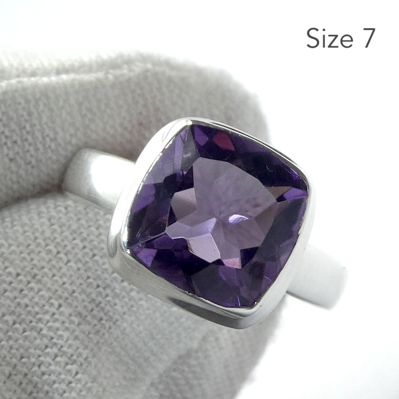 Amethyst Ring | Faceted Square Stone | Single Band | 925 Sterling Silver  | US Size 7 or 8 | AUS Size N1/2 | P1/2 | Genuine Gems from Crystal Heart Australia since 1986