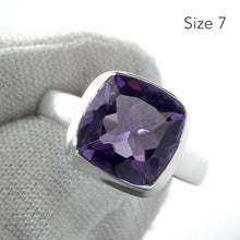 Load image into Gallery viewer, Amethyst Ring | Faceted Square Stone | Single Band | 925 Sterling Silver  | US Size 7 or 8 | AUS Size N1/2 | P1/2 | Genuine Gems from Crystal Heart Australia since 1986