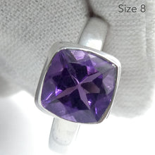 Load image into Gallery viewer, Amethyst Ring | Faceted Square Stone | Single Band | 925 Sterling Silver  | US Size 7 or 8 | AUS Size N1/2 | P1/2 | Genuine Gems from Crystal Heart Australia since 1986