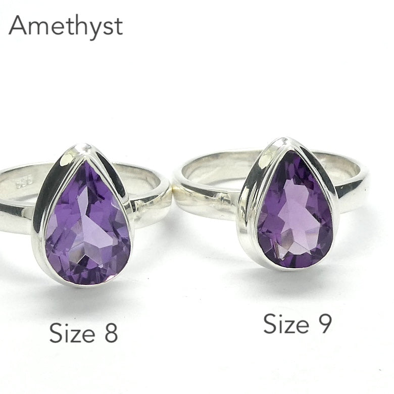 Amethyst Ring, Faceted Teardrop, 925 Sterling Silver rt