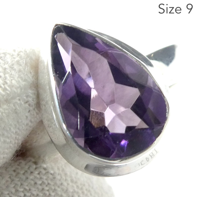 Amethyst Ring, Faceted Teardrop, 925 Sterling Silver rt