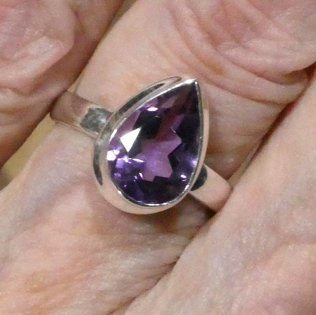Amethyst Ring, Faceted Teardrop, 925 Sterling Silver rt