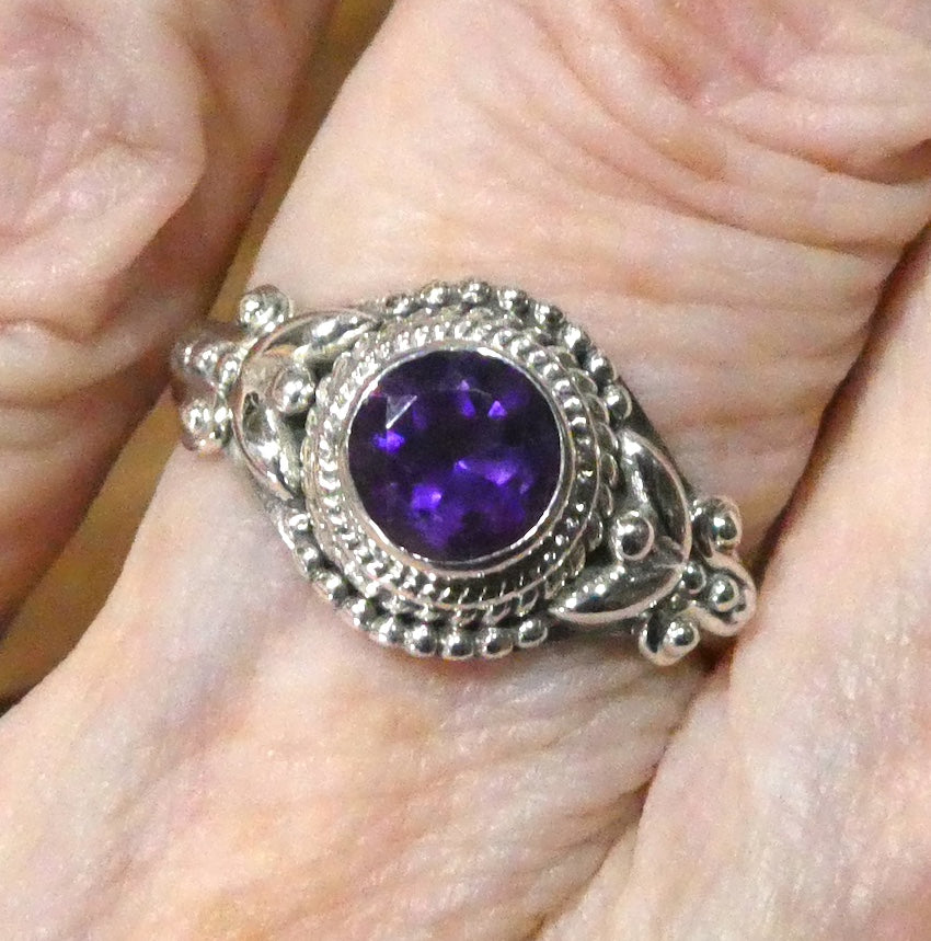 Amethyst Ring | Faceted Stone | Single Band | 925 Sterling Silver  | US Size 7 or 7.5 | 8.5 | Genuine Gems from Crystal Heart Australia since 1986