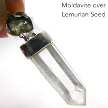 Load image into Gallery viewer, Moldavite over Lemurian Quartz Pendant | Raw Stones | | 925 Sterling Silver Cap | Empowers personal Heart Transformation | Conscious Evoution | Genuine Gems from Crystal Heart Melbourne Australia since 1986 