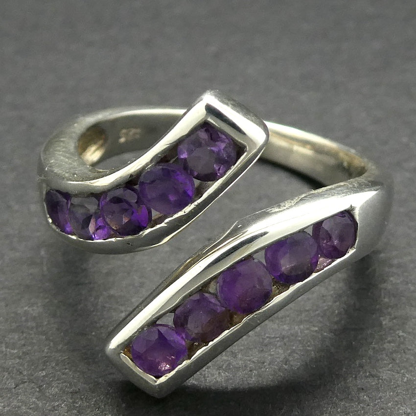 Stylish Amethyst Ring | Slightly Adjustable | 9 faceted rounds | Excellent Colour | 925 Sterling Silver | US Size 6, 7, 8 | Genuine Gems from Crystal Heart Melbourne Australia since 1986