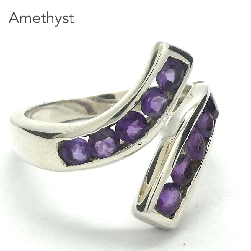 Stylish Amethyst Ring | Slightly Adjustable | 9 faceted rounds | Excellent Colour | 925 Sterling Silver | US Size 6, 7, 8 | Genuine Gems from Crystal Heart Melbourne Australia since 1986