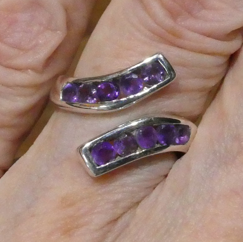 Stylish Amethyst Ring | Slightly Adjustable | 9 faceted rounds | Excellent Colour | 925 Sterling Silver | US Size 6, 7, 8 | Genuine Gems from Crystal Heart Melbourne Australia since 1986