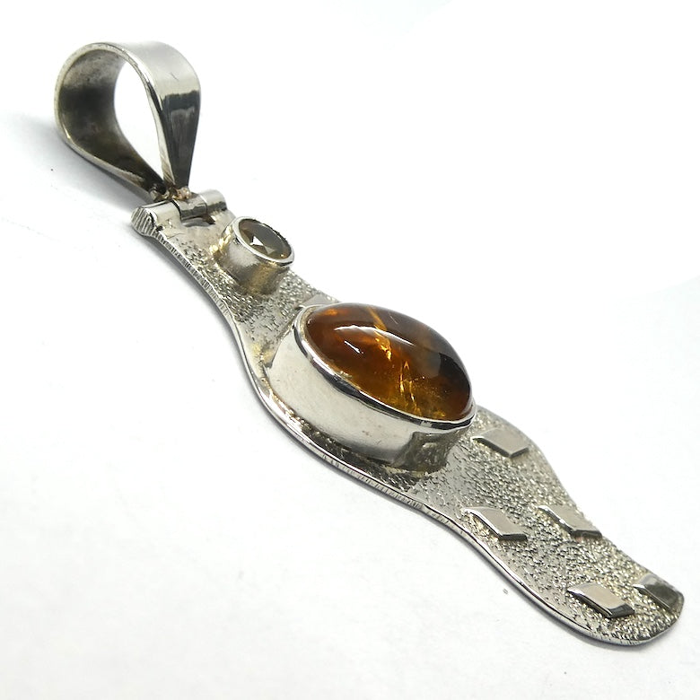 Citrine Pendant | Oval Cabochon and Faceted round  | 925 Sterling Silver | Fancy Distressed Freeform Silver | Abundant Energy | Repel Negativity | Positive Healing Energy | Aries Gemini Leo Libra | Genuine Gems from Crystal Heart Melbourne Australia  since 1986