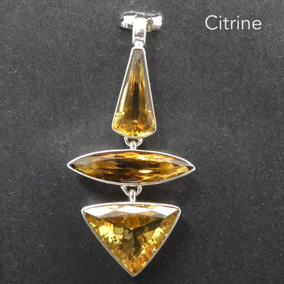 Citrine Pendant | AAA Grade | 3 Faceted Stones | Mellow Toffee Honey shade | 925 Sterling Silver | Abundant Energy | Repel Negativity | Positive Healing Energy | Aries Gemini Leo Libra | Genuine Gems from Crystal Heart Melbourne Australia  since 1986