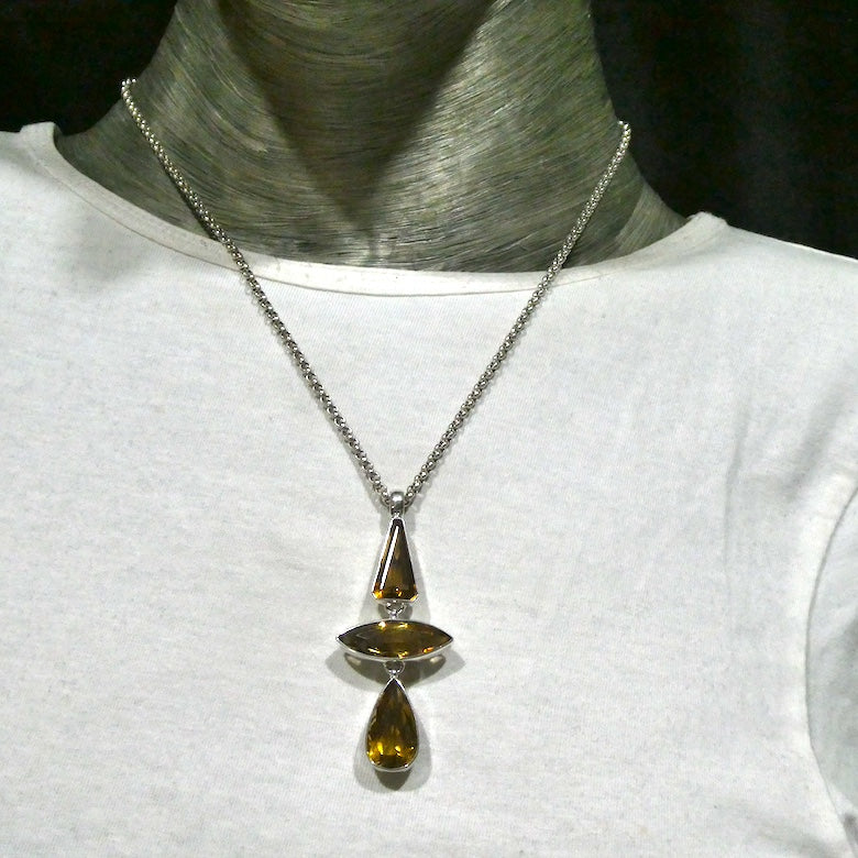 Citrine Pendant | AAA Grade | 3 Faceted Stones | Mellow Toffee Honey shade | 925 Sterling Silver | Abundant Energy | Repel Negativity | Positive Healing Energy | Aries Gemini Leo Libra | Genuine Gems from Crystal Heart Melbourne Australia  since 1986