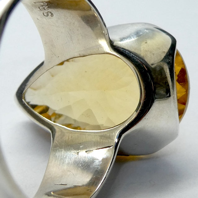 Citrine Ring | Faceted Teardrop | 925 Sterling Silver | Besel Set |  US Size 9 | AUS Size R1/2 | Natural Unheated stones, flawless, constant colour  | Abundant Energy Repel Negativity | Engender Confidence | Aries Gemini Leo Libra | Genuine Gems from Crystal Heart Melbourne Australia  since 1986