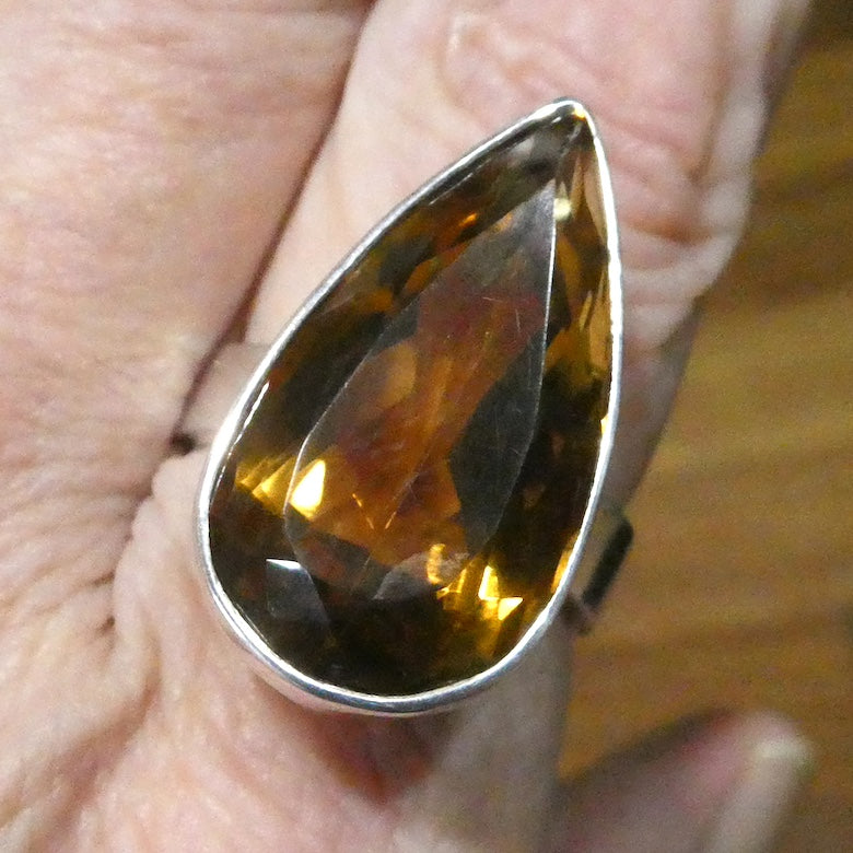 Citrine Ring, Brandy Shade, Faceted Teardrop, 925 Sterling Silver Kt