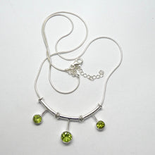 Load image into Gallery viewer, Peridot Necklace | 3 faceted rounds on elegant chain | 925 Sterling Silver| Besel set | Superbly Handcrafted | Overcome nervous tension | Joyful Heart | Genuine gems from Crystal Heart Melbourne Australia since 1986