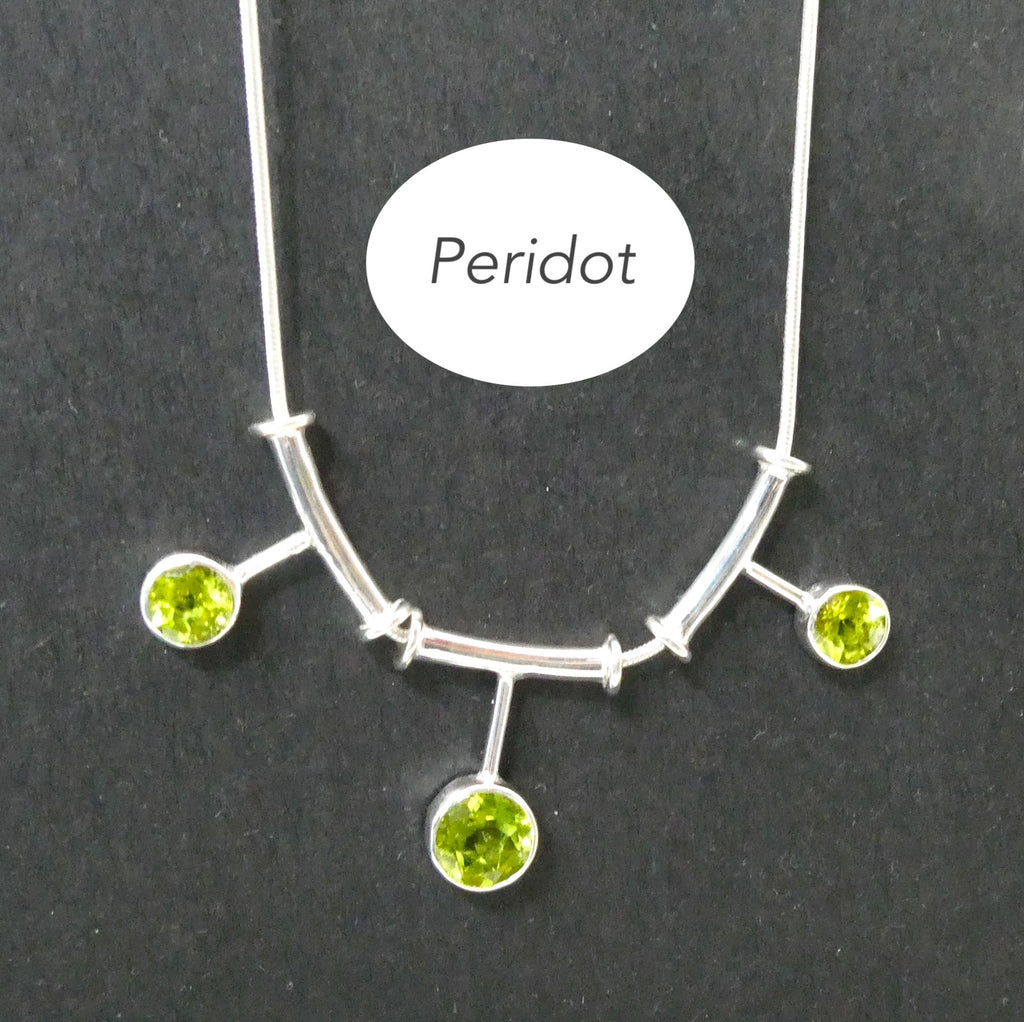 Peridot Necklace | 3 faceted rounds on elegant chain | 925 Sterling Silver| Besel set | Superbly Handcrafted | Overcome nervous tension | Joyful Heart | Genuine gems from Crystal Heart Melbourne Australia since 1986
