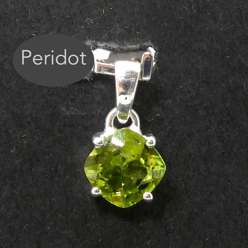 Peridot Pendant | Dainty Faceted Diamond | 925 Sterling Silver|  Claw Set | Open Back | Overcome nervous tension | Joyful Heart | Genuine gems from Crystal Heart Melbourne Australia since 1986