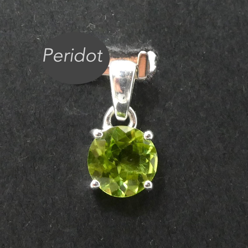 Peridot Pendant | Dainty Faceted Round | 925 Sterling Silver|  Claw Set | Open Back | Overcome nervous tension | Joyful Heart | Genuine gems from Crystal Heart Melbourne Australia since 1986
