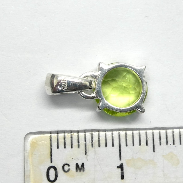 Peridot Pendant | Dainty Faceted Round | 925 Sterling Silver|  Claw Set | Open Back | Overcome nervous tension | Joyful Heart | Genuine gems from Crystal Heart Melbourne Australia since 1986